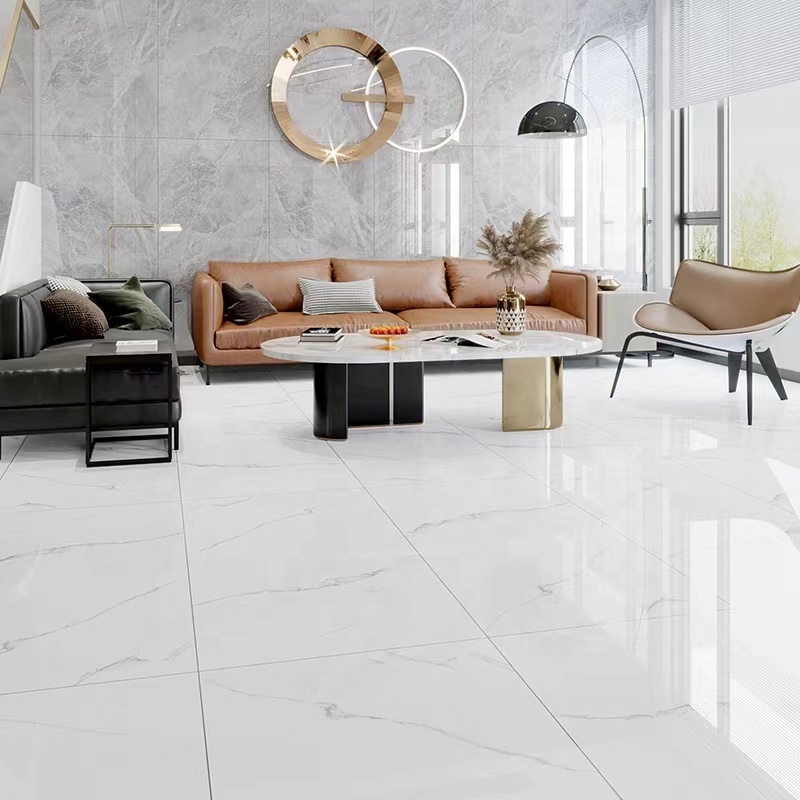 60x60 600x600 Glossy Carrara White Porcelain Piso Porcelanato Marble Floor Tile for the Living Room
