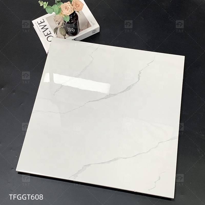 60x60 600x600 Glossy Carrara White Porcelain Piso Porcelanato Marble Floor Tile for the Living Room