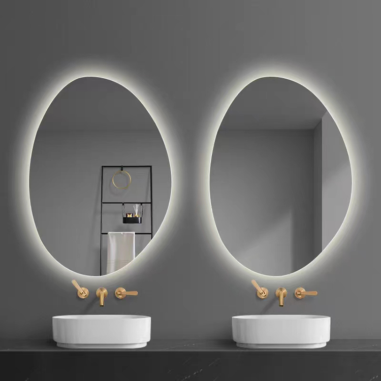 Custom Irregular Shape Intelligent Anti-fog Smart Led Bath Wall Mounting Bathroom Mirror With Light