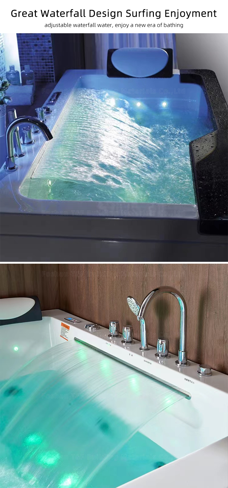 2 Person Luxury Hot Spa Bath Tub Whirlpool Acrylic Freestanding Waterfall Massage Bathtub With Jet