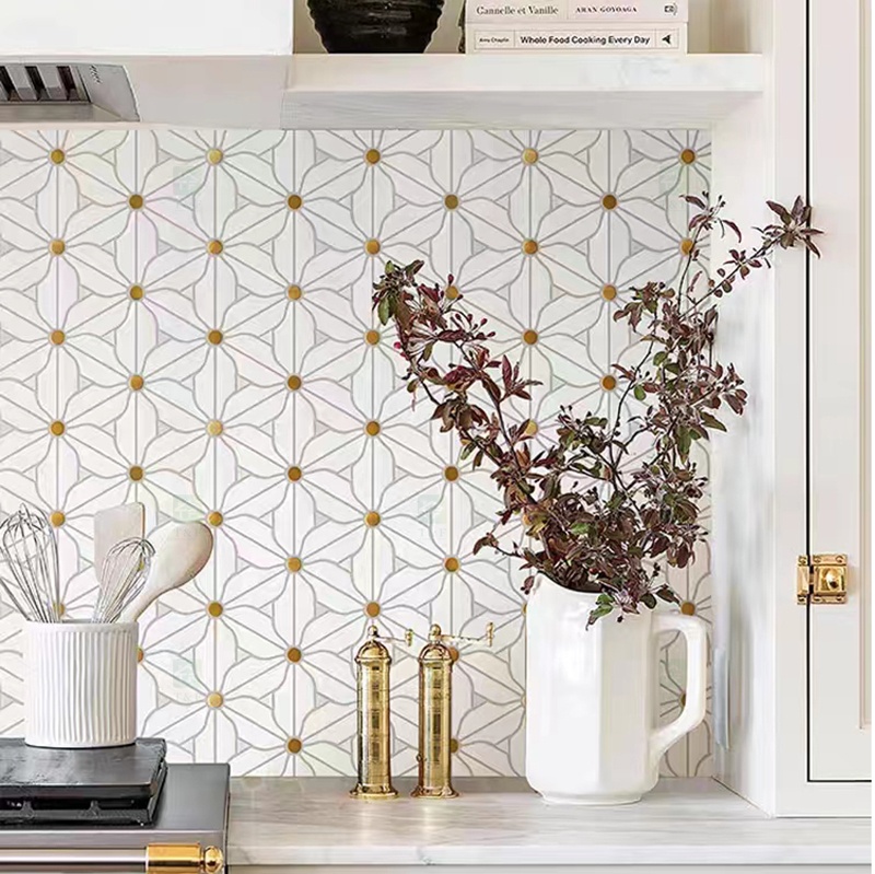 Decorative Flower Patterns White Natural Marble Mosaic Tile for Kitchen Backsplash Wall and Bathroom Floor