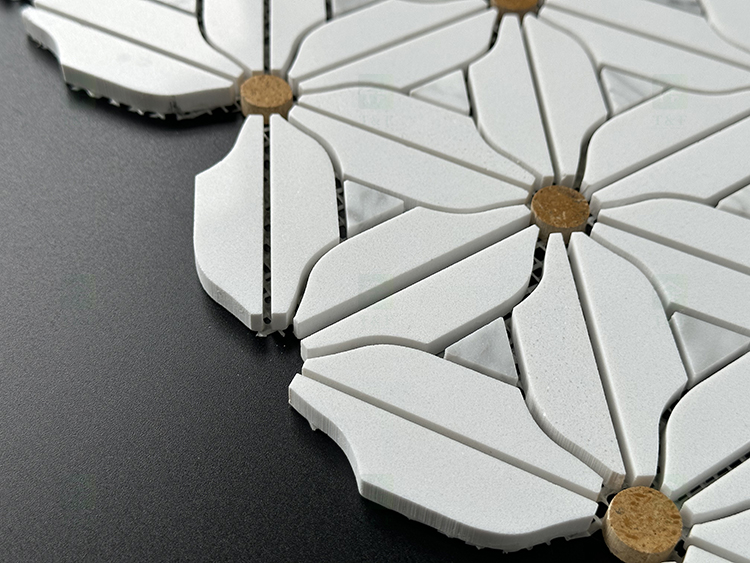 Decorative Flower Patterns White Natural Marble Mosaic Tile for Kitchen Backsplash Wall and Bathroom Floor