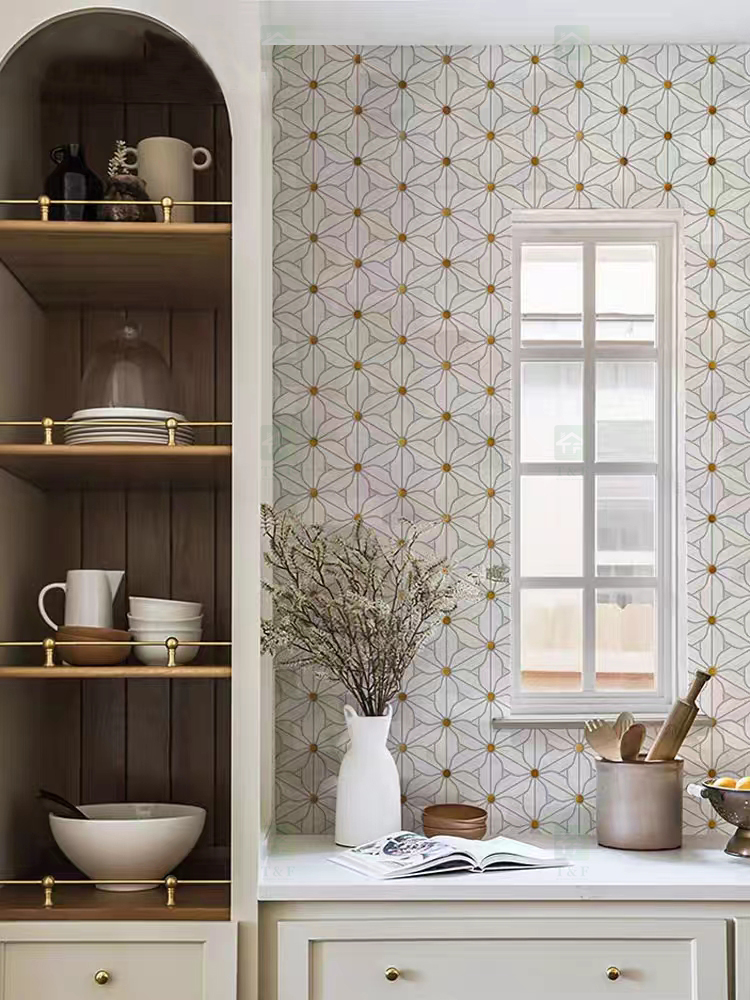 Decorative Flower Patterns White Natural Marble Mosaic Tile for Kitchen Backsplash Wall and Bathroom Floor