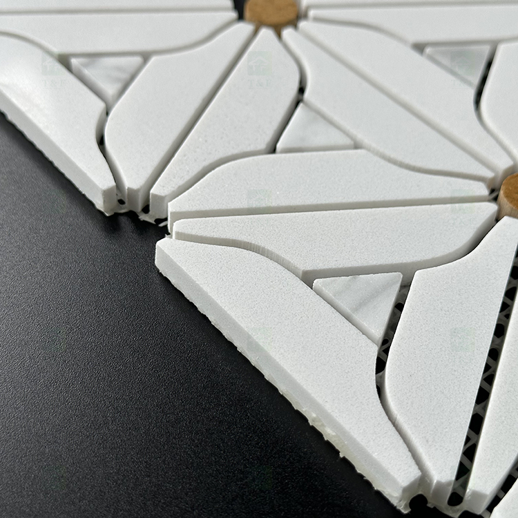 Decorative Flower Patterns White Natural Marble Mosaic Tile for Kitchen Backsplash Wall and Bathroom Floor