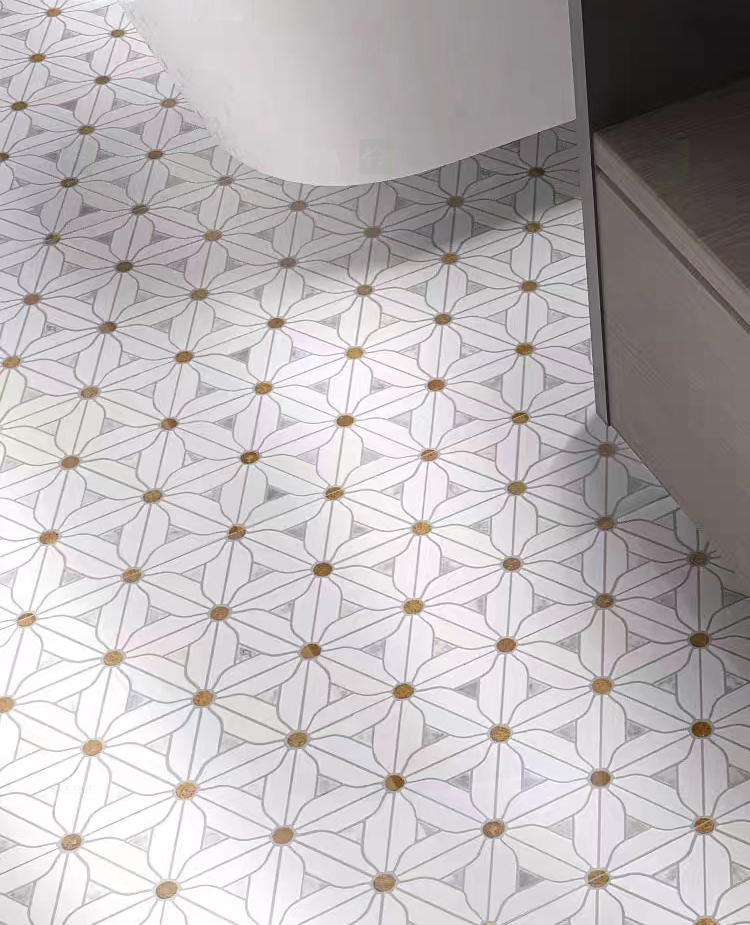 Decorative Flower Patterns White Natural Marble Mosaic Tile for Kitchen Backsplash Wall and Bathroom Floor