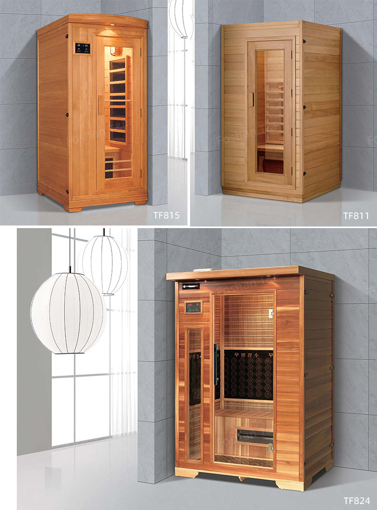 Indoor Full Spectrum Salt Tourmaline Stone Far Infrared Wooden Home Dry Steam Bath Sauna Room