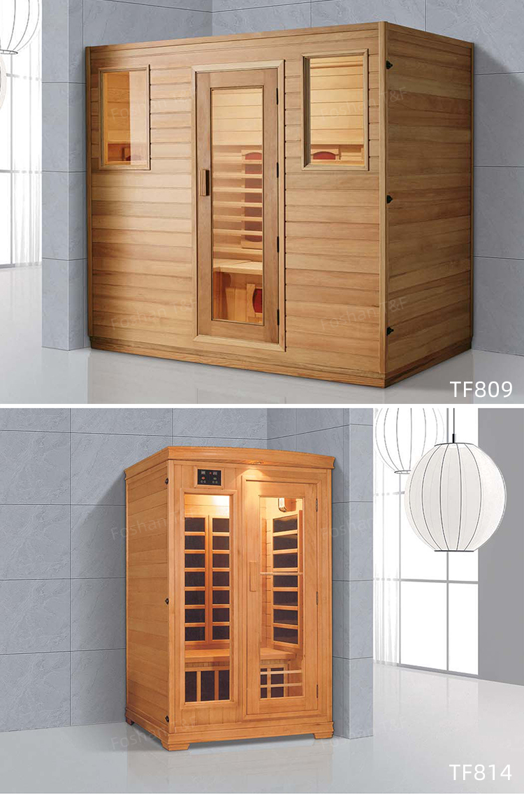 Indoor Full Spectrum Salt Tourmaline Stone Far Infrared Wooden Home Dry Steam Bath Sauna Room