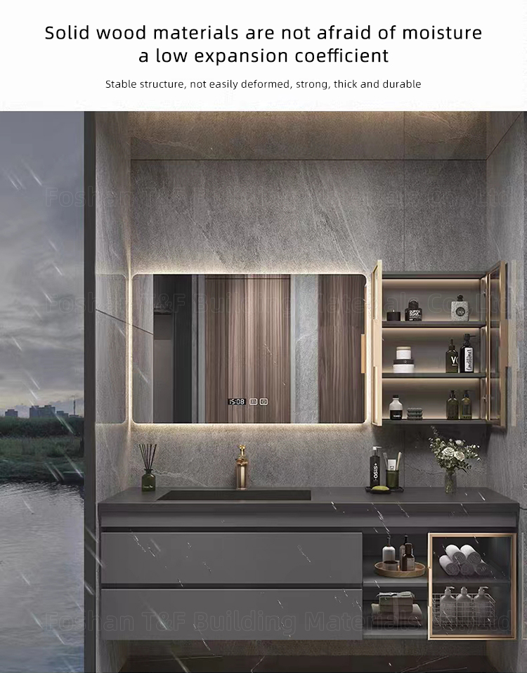 Luxury Single Sink Bathroom Vanity With Smart Mirror and Side Cabinet Modern Bath Room Furniture Vanity Sets