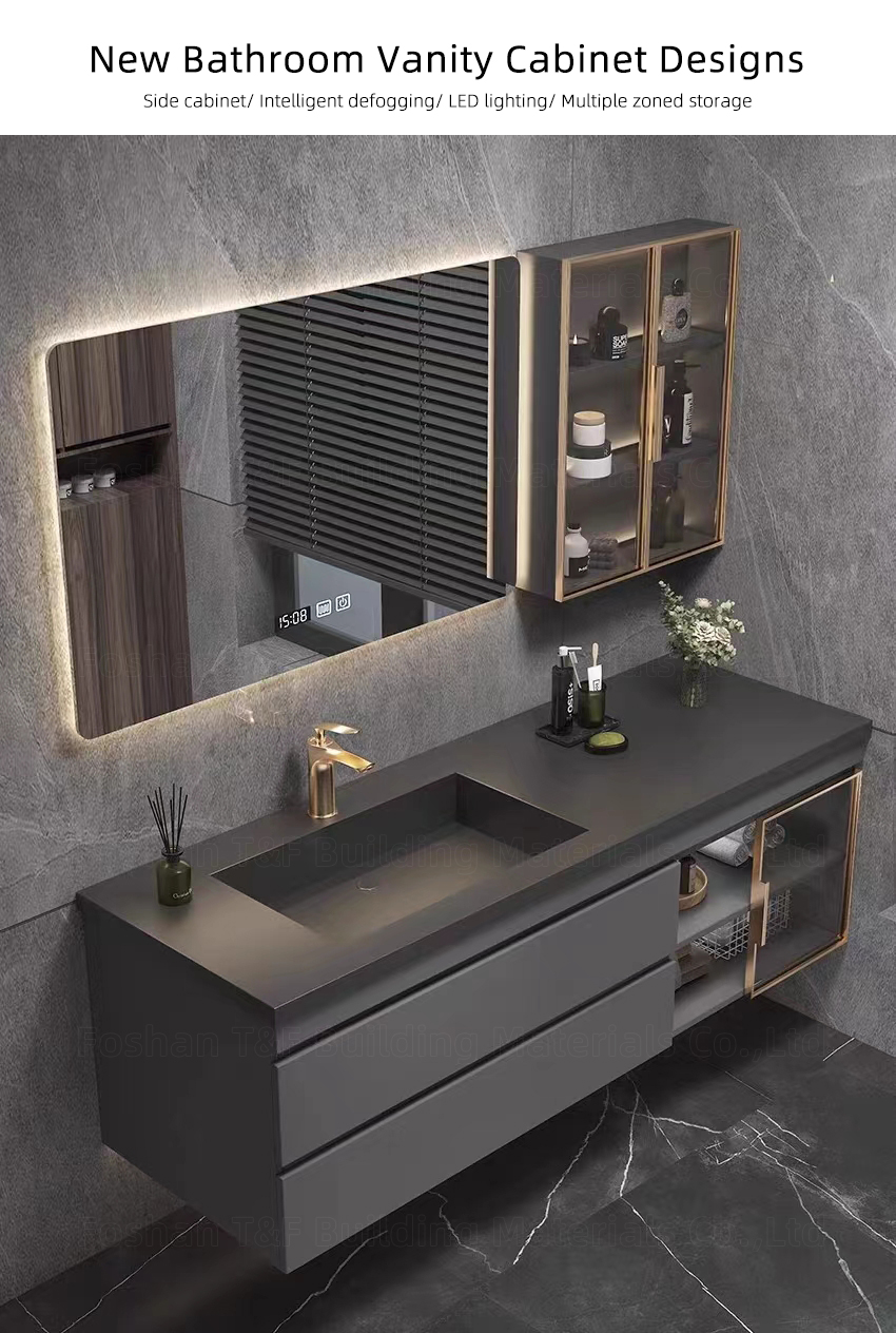 Luxury Single Sink Bathroom Vanity With Smart Mirror and Side Cabinet Modern Bath Room Furniture Vanity Sets