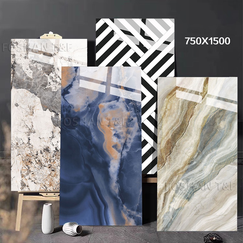 New 750x1500 mm Luxury Modern Pattern Polished Porcelain Slab Marble Floor Tile for Interior Home Decoration