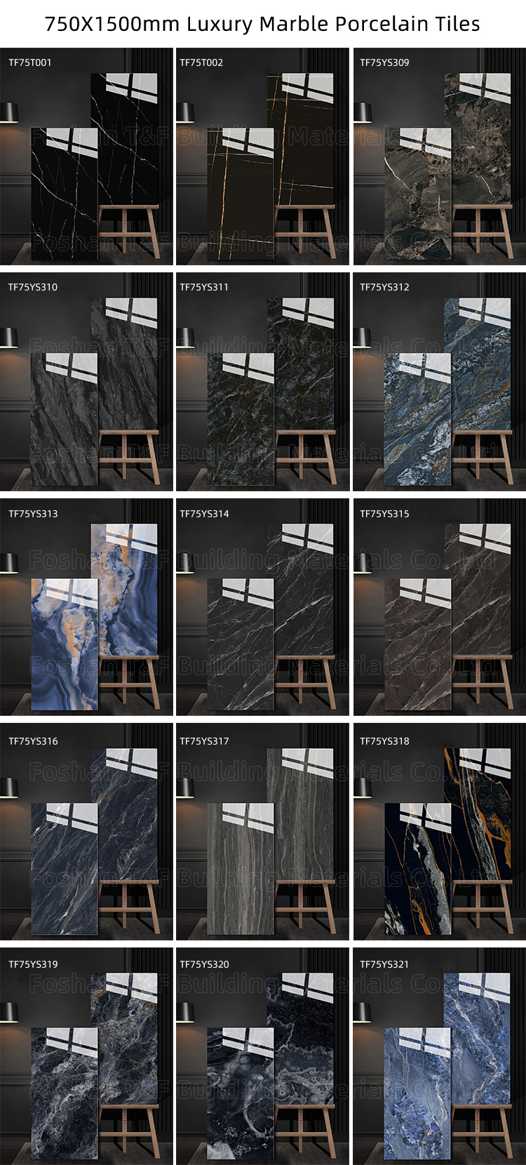 New 750x1500 mm Luxury Modern Pattern Polished Porcelain Slab Marble Floor Tile for Interior Home Decoration
