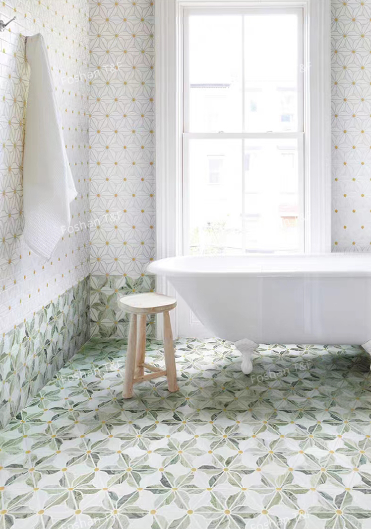 Waterjet Flower Pattern Marble Mosaic Brass Inlay Tile Mosaic Tile for Kitchen Backsplash and Bathroom Wall Tile