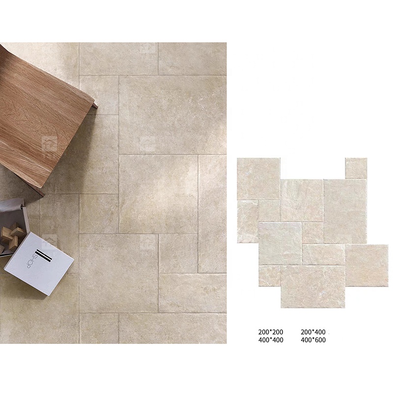 Limestone Tumbled French Pattern Full Body Porcelain Floor Tiles for Indoor and Outdoor