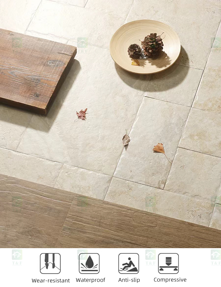 Limestone Tumbled French Pattern Full Body Porcelain Floor Tiles for Indoor and Outdoor
