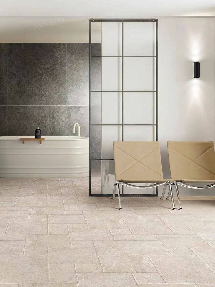 Limestone Tumbled French Pattern Full Body Porcelain Floor Tiles for Indoor and Outdoor
