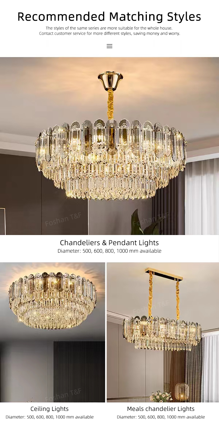 Modern Luxury K9 Crystal Hanging Pendant Light Ceiling Chandelier for Home Living Room Hotel Lighting