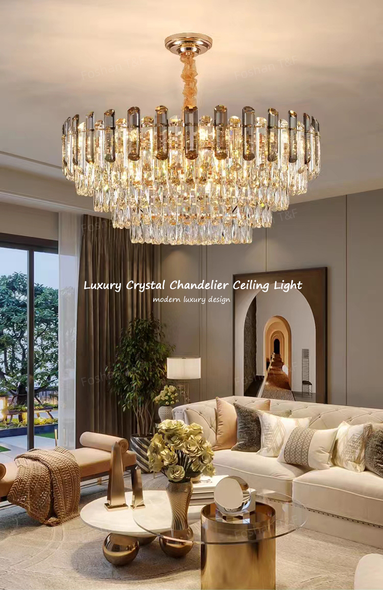 Modern Luxury K9 Crystal Hanging Pendant Light Ceiling Chandelier for Home Living Room Hotel Lighting