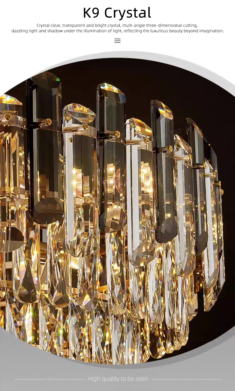 Modern Luxury K9 Crystal Hanging Pendant Light Ceiling Chandelier for Home Living Room Hotel Lighting