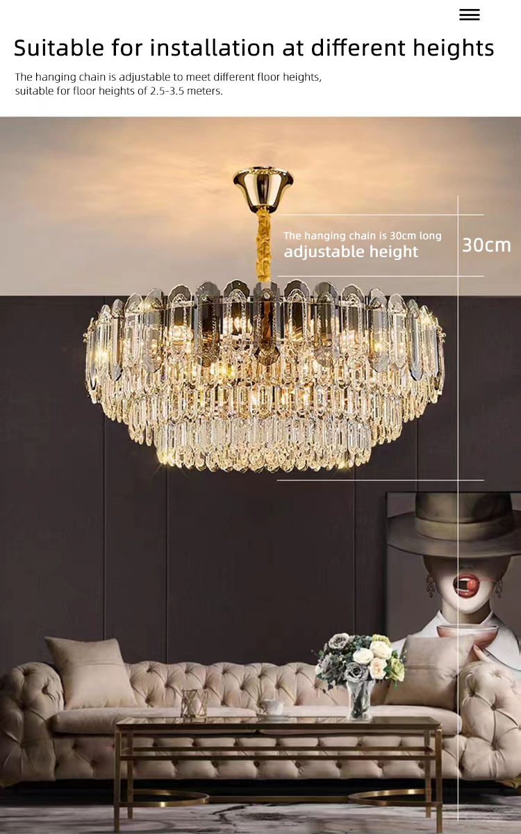 Modern Luxury K9 Crystal Hanging Pendant Light Ceiling Chandelier for Home Living Room Hotel Lighting