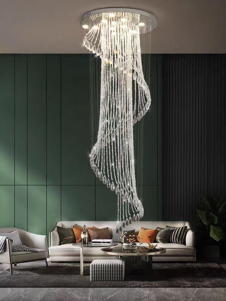 Custom Luxury Hotel Lobby Villa Home Staircase Pendant Light Modern Large Long Crystal Chandeliers for Stairs