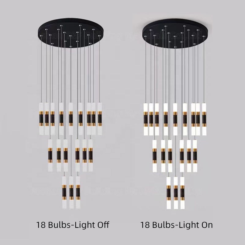 Modern Black Gold Spiral Staircase Ceiling Chandelier Indoor Hanging LED Foyer Pendant Lamp for Home