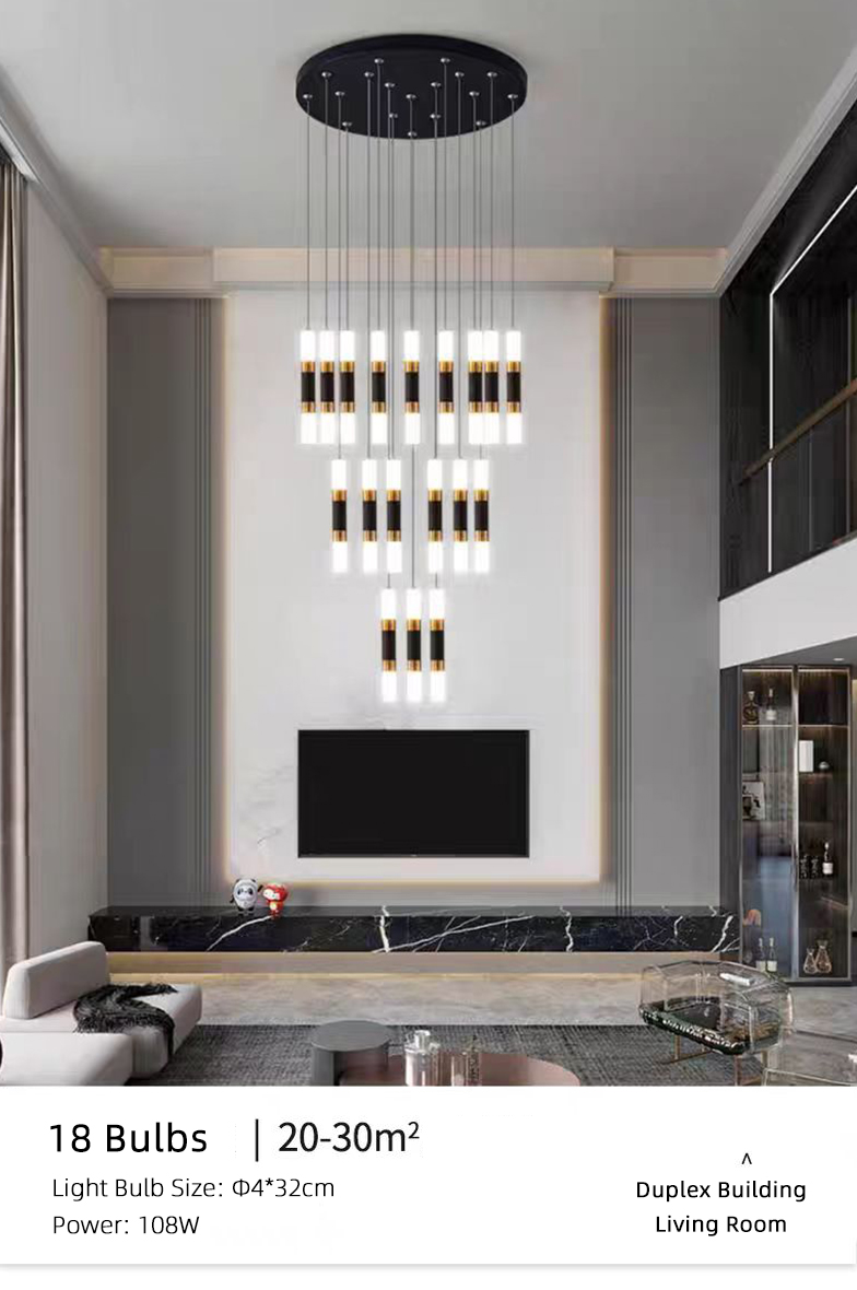 Modern Black Gold Spiral Staircase Ceiling Chandelier Indoor Hanging LED Foyer Pendant Lamp for Home