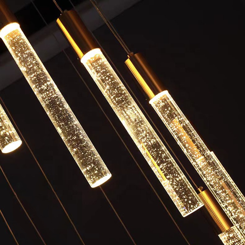Customized Long Gold Modern Loft Duplex Led Ceiling Pendant Light Lobby Hanging Crystal Staircase Chandelier