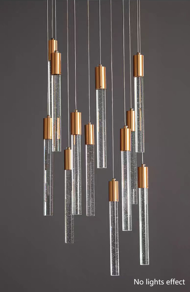 Customized Long Gold Modern Loft Duplex Led Ceiling Pendant Light Lobby Hanging Crystal Staircase Chandelier