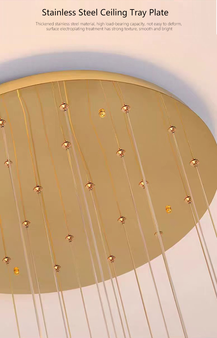 Customized Long Gold Modern Loft Duplex Led Ceiling Pendant Light Lobby Hanging Crystal Staircase Chandelier