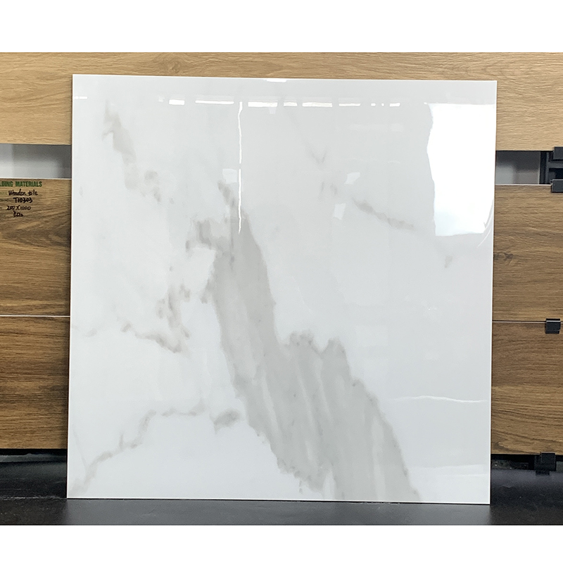 China 600x600mm Glossy White Marble Porcelain Floor Tiles Polished Glazed Finish for Bathroom and Interior Wall