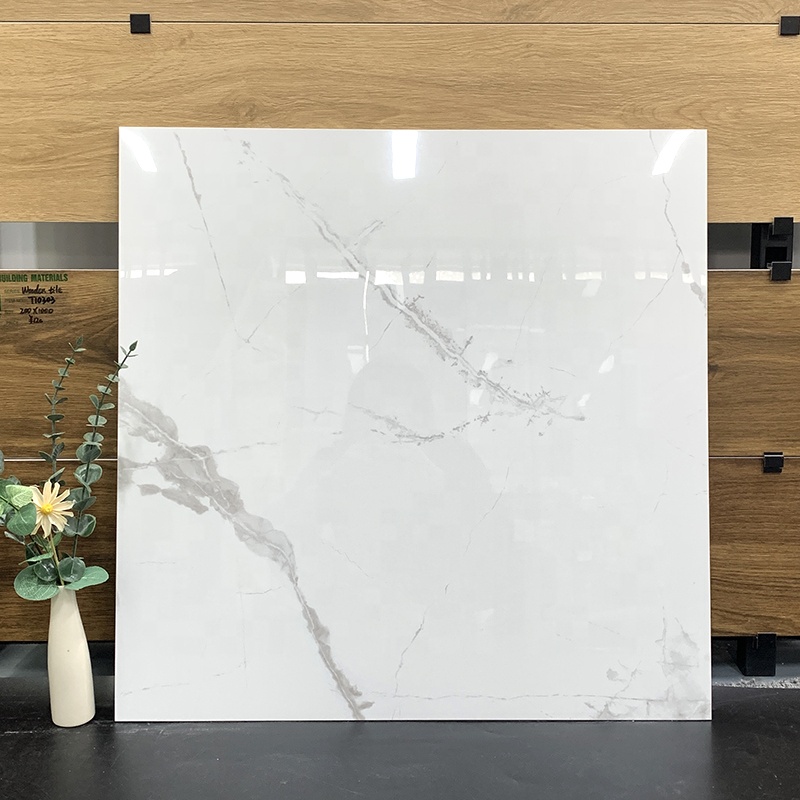 China 600x600mm Glossy White Marble Porcelain Floor Tiles Polished Glazed Finish for Bathroom and Interior Wall