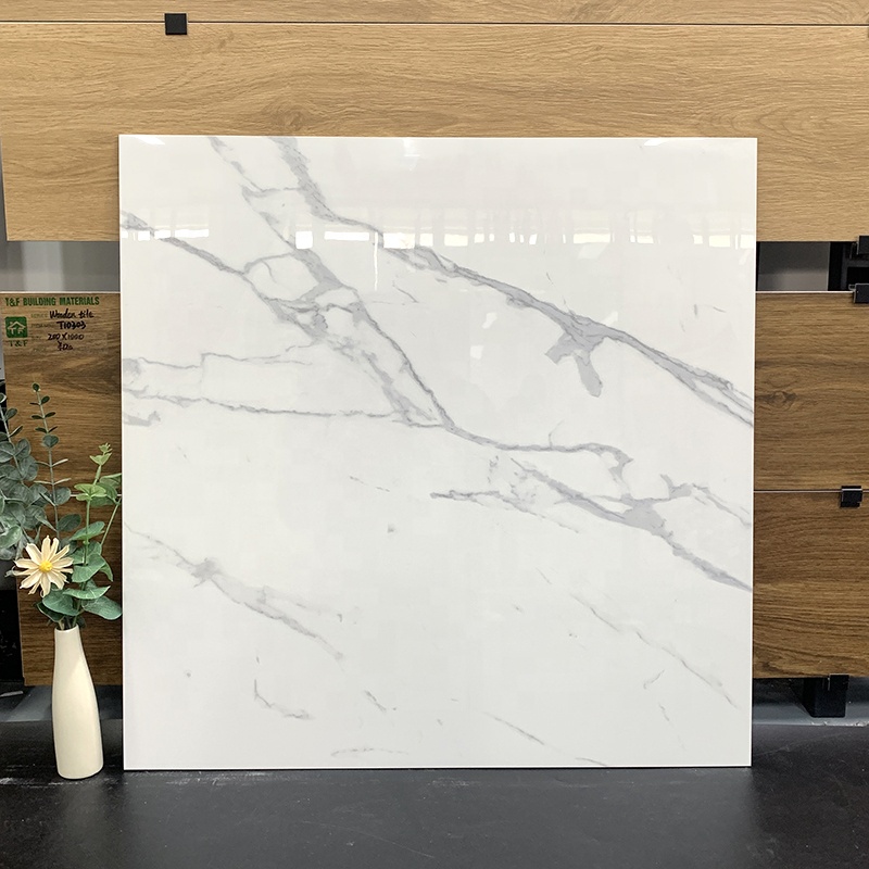 China 600x600mm Glossy White Marble Porcelain Floor Tiles Polished Glazed Finish for Bathroom and Interior Wall