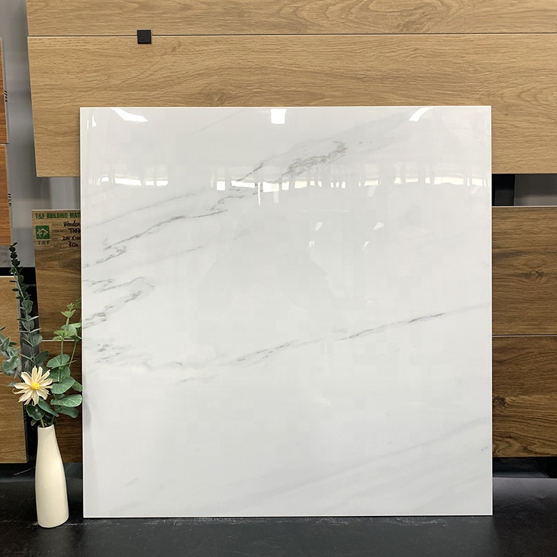 China 600x600mm Glossy White Marble Porcelain Floor Tiles Polished Glazed Finish for Bathroom and Interior Wall