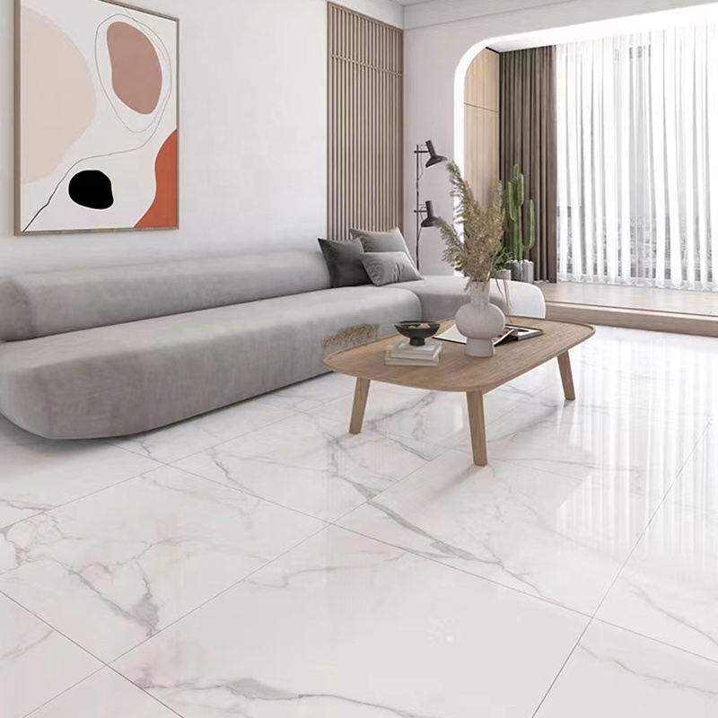 China 600x600mm Glossy White Marble Porcelain Floor Tiles Polished Glazed Finish for Bathroom and Interior Wall