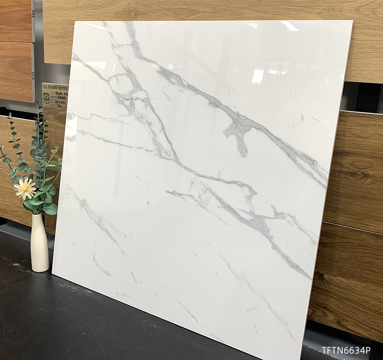 China 600x600mm Glossy White Marble Porcelain Floor Tiles Polished Glazed Finish for Bathroom and Interior Wall