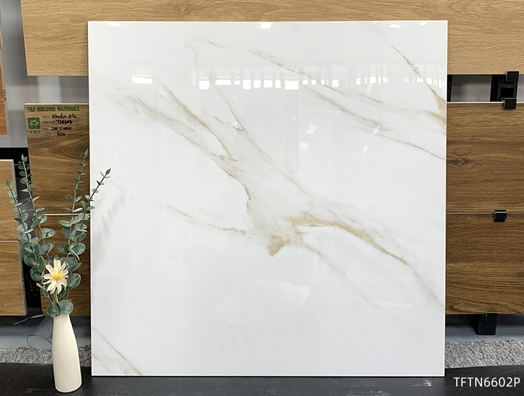 China 600x600mm Glossy White Marble Porcelain Floor Tiles Polished Glazed Finish for Bathroom and Interior Wall