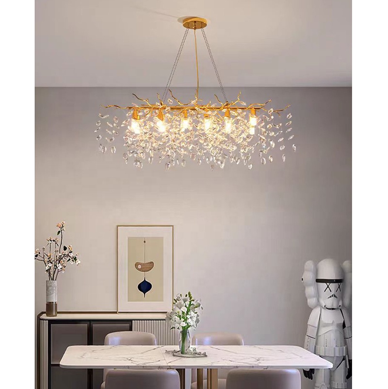 Home Creative Branch Hanging Pendant Ceiling Light Crystal Chandelier for Living Room and Dining Room