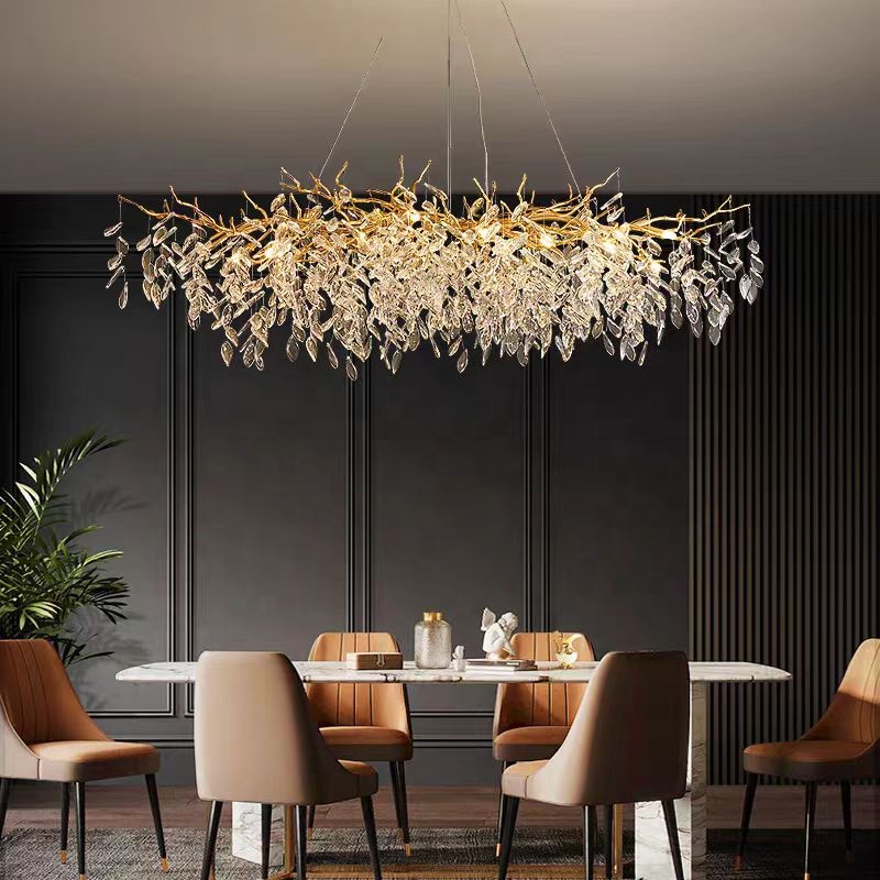 Home Creative Branch Hanging Pendant Ceiling Light Crystal Chandelier for Living Room and Dining Room