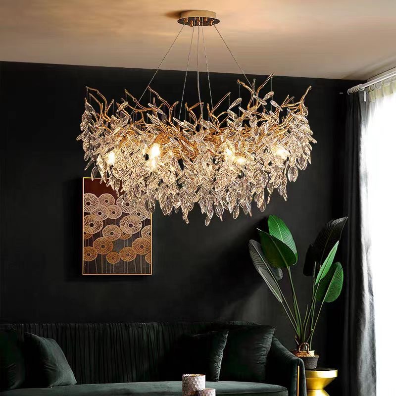 Home Creative Branch Hanging Pendant Ceiling Light Crystal Chandelier for Living Room and Dining Room