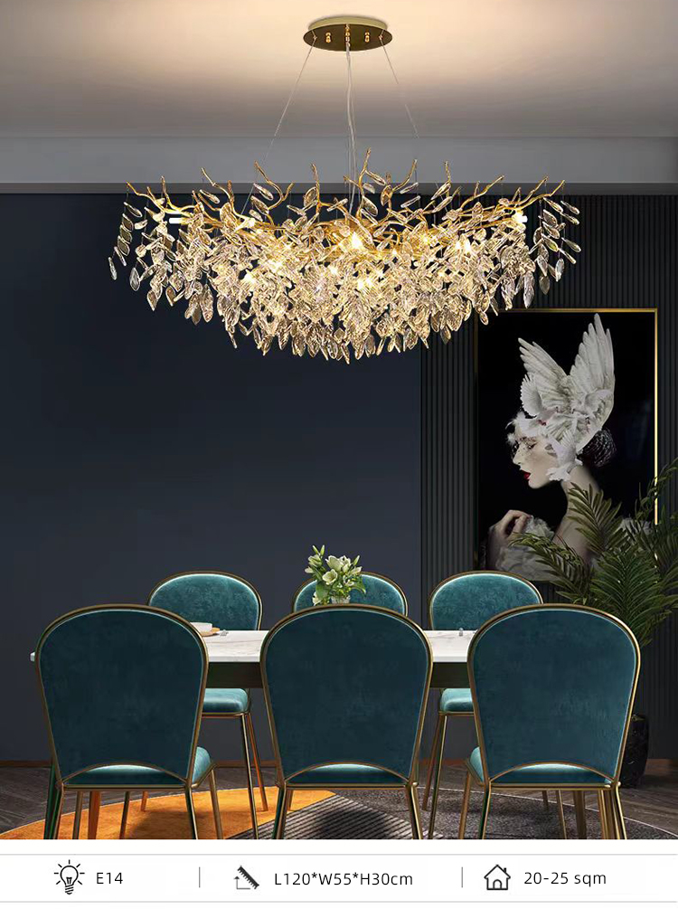 Home Creative Branch Hanging Pendant Ceiling Light Crystal Chandelier for Living Room and Dining Room