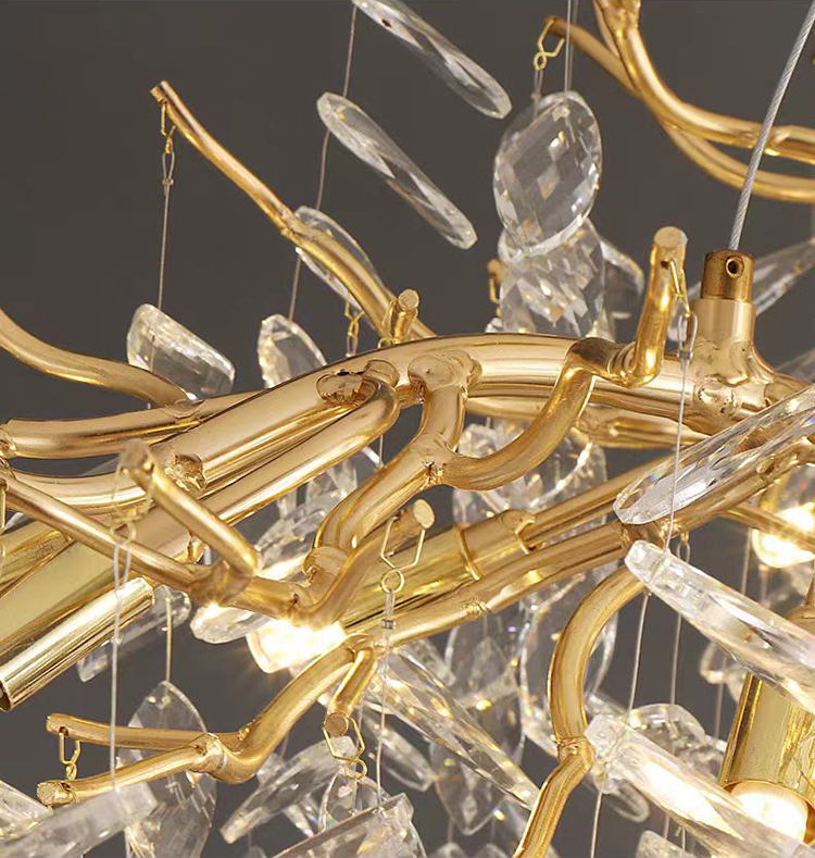 Home Creative Branch Hanging Pendant Ceiling Light Crystal Chandelier for Living Room and Dining Room