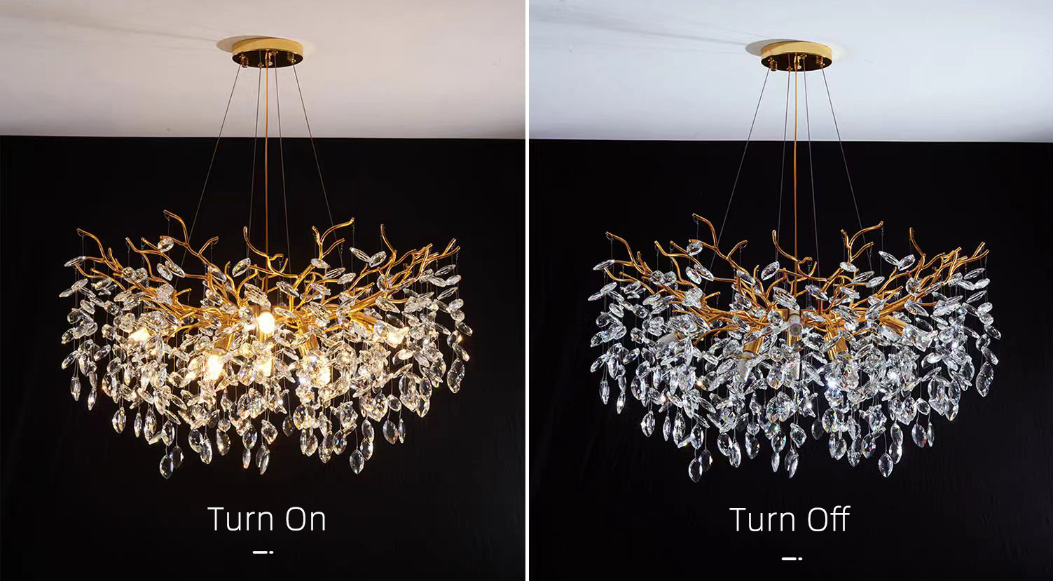 Home Creative Branch Hanging Pendant Ceiling Light Crystal Chandelier for Living Room and Dining Room