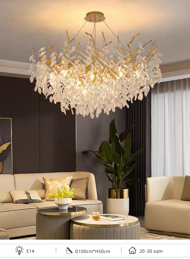 Home Creative Branch Hanging Pendant Ceiling Light Crystal Chandelier for Living Room and Dining Room