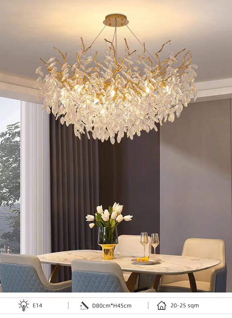 Home Creative Branch Hanging Pendant Ceiling Light Crystal Chandelier for Living Room and Dining Room