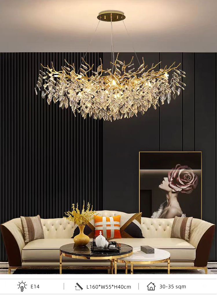 Home Creative Branch Hanging Pendant Ceiling Light Crystal Chandelier for Living Room and Dining Room