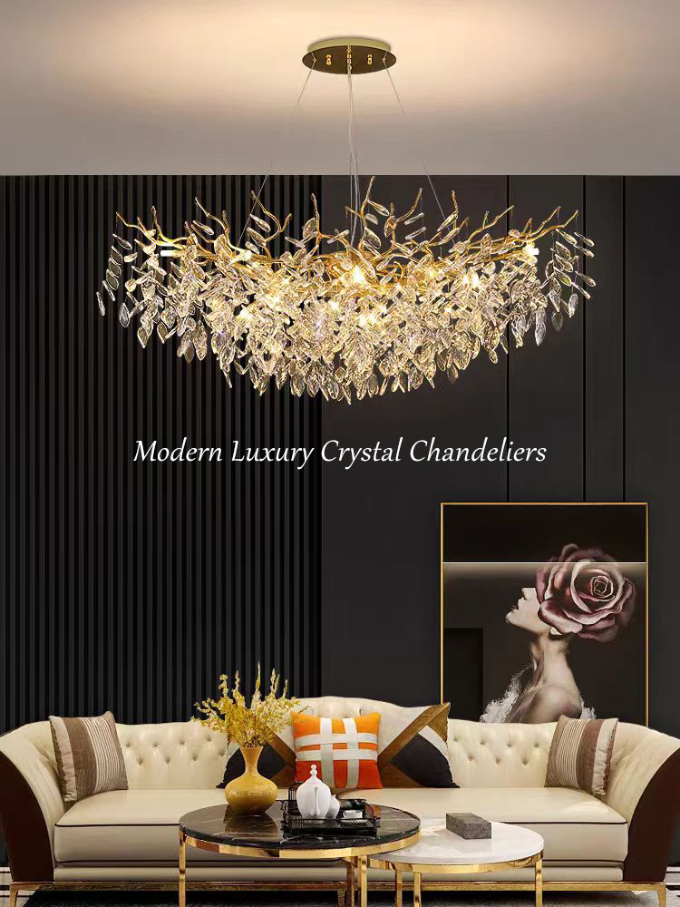 Home Creative Branch Hanging Pendant Ceiling Light Crystal Chandelier for Living Room and Dining Room