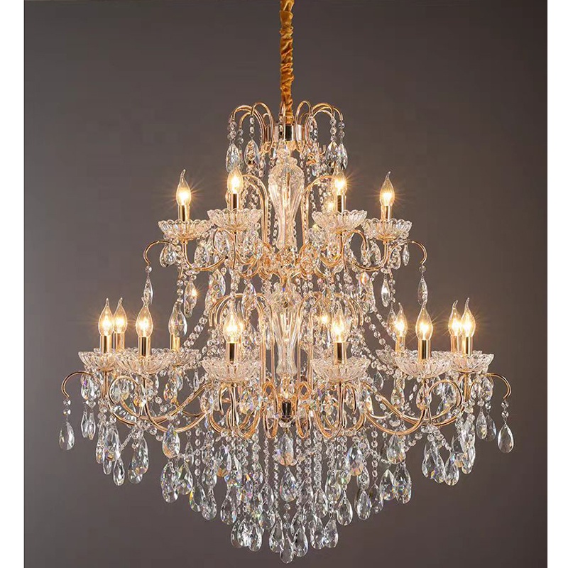 French Luxury American Classic Copper Vintage Crystal Chandelier for Restaurant Living Room Hotel Bedroom Hanging Pendant Lights