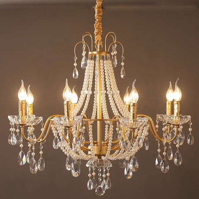 French Luxury American Classic Copper Vintage Crystal Chandelier for Restaurant Living Room Hotel Bedroom Hanging Pendant Lights