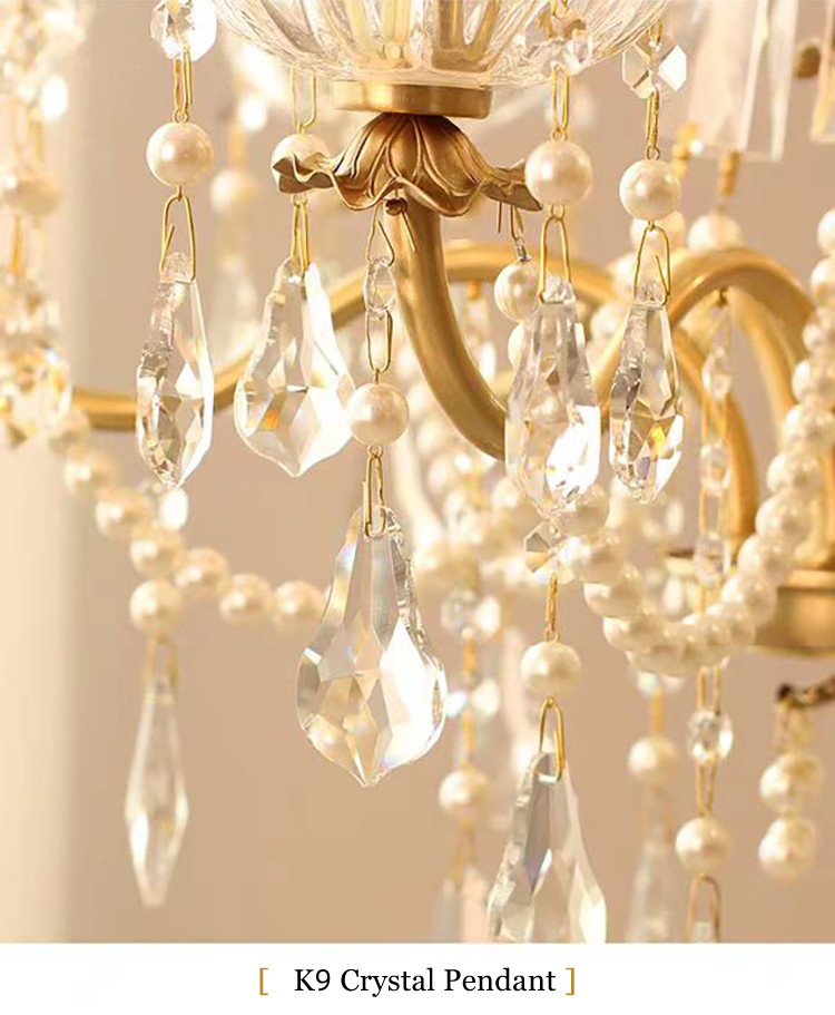 French Luxury American Classic Copper Vintage Crystal Chandelier for Restaurant Living Room Hotel Bedroom Hanging Pendant Lights