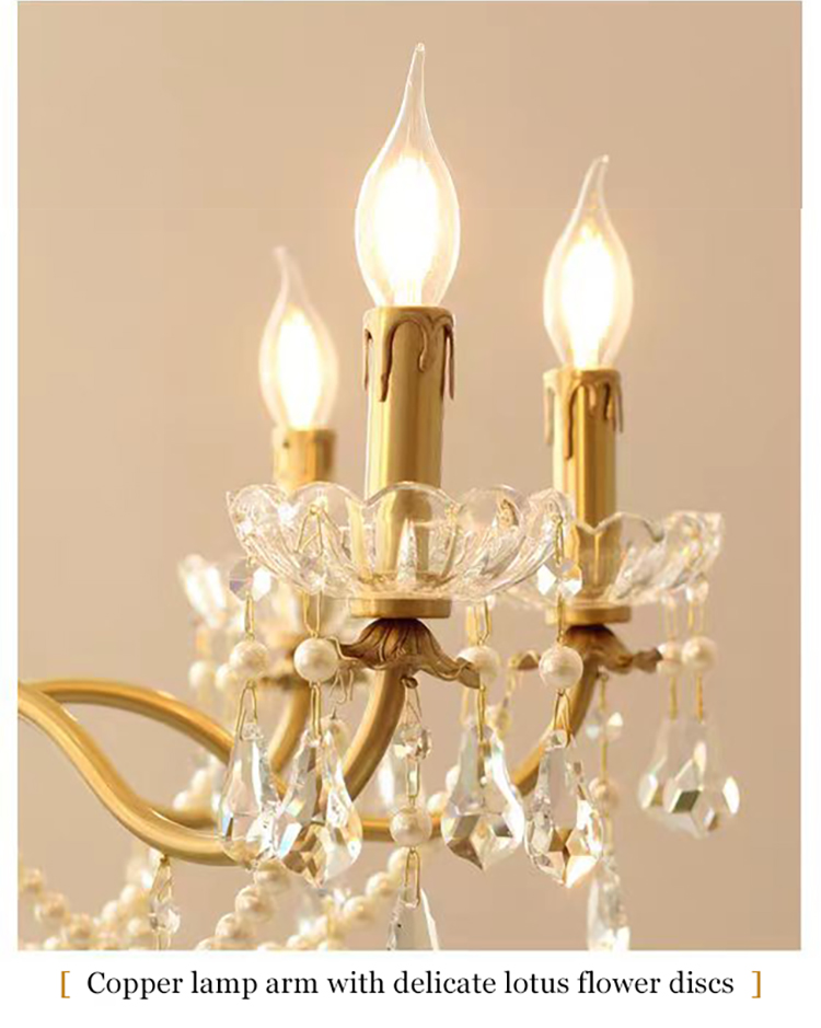 French Luxury American Classic Copper Vintage Crystal Chandelier for Restaurant Living Room Hotel Bedroom Hanging Pendant Lights